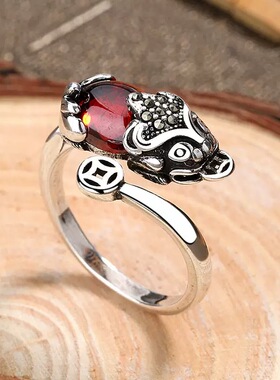 复古貔貅铜钱开口戒指女新中式道系小众高级感气质指环配饰独特