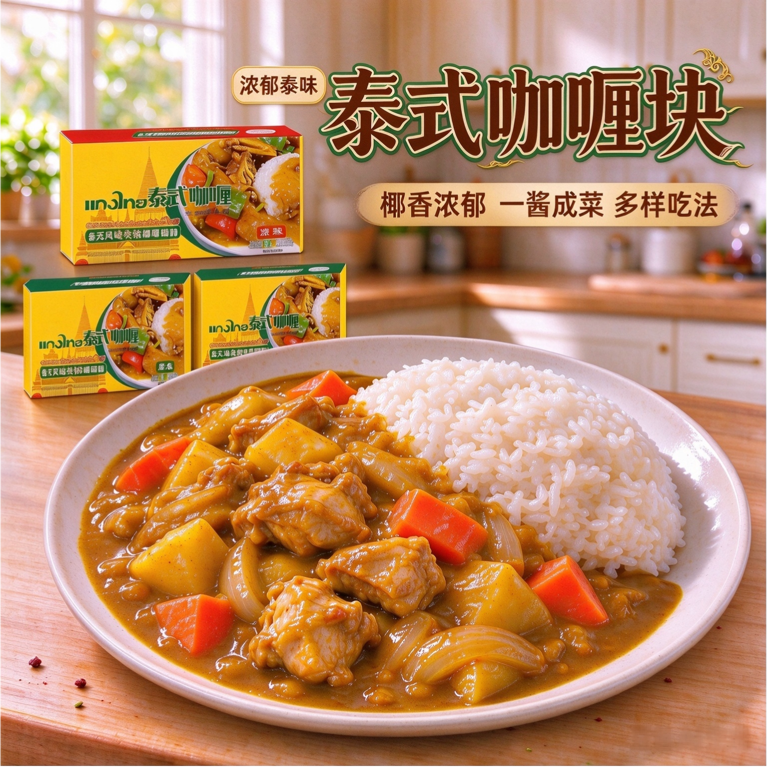泰式咖喱块家用调味拌饭炒饭儿童咖喱鱼蛋面原味鸡肉牛肉料理酱包