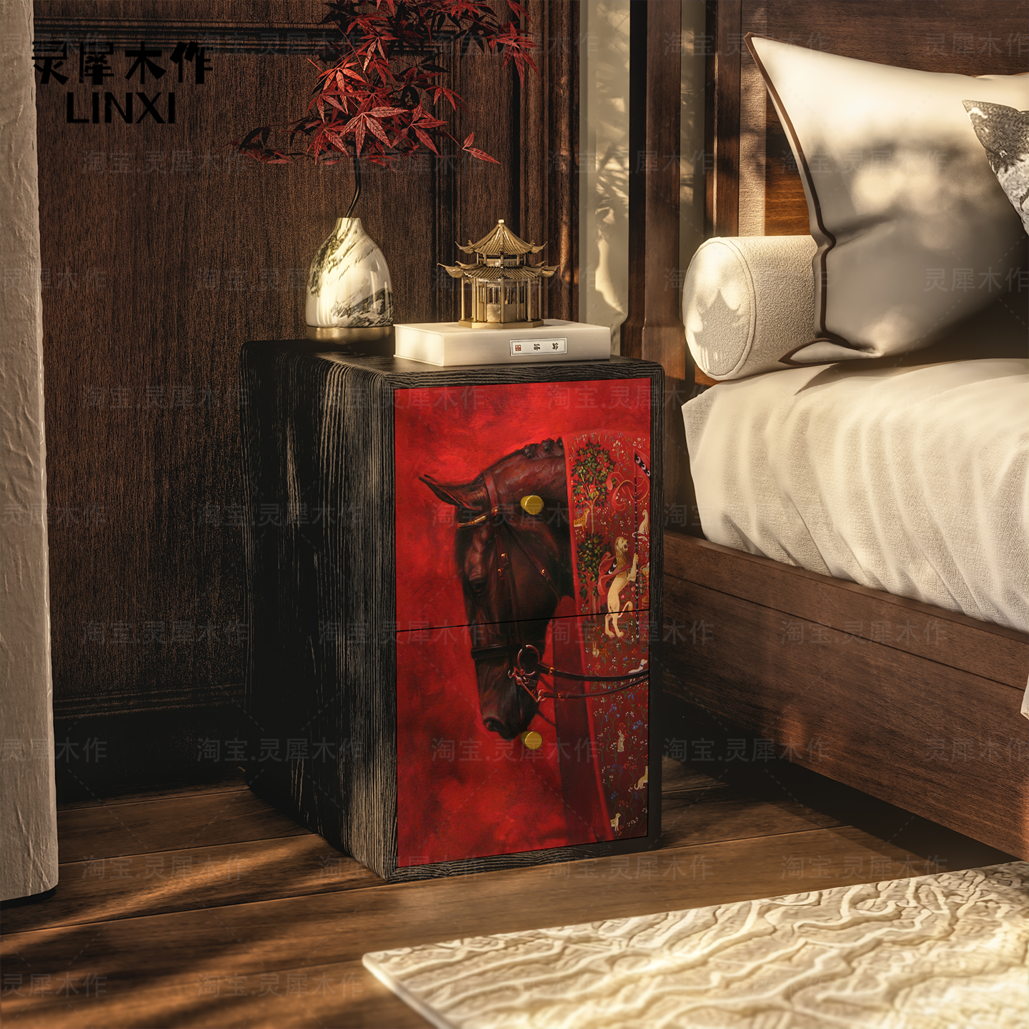 窄床头柜床头柜定制实木储物柜