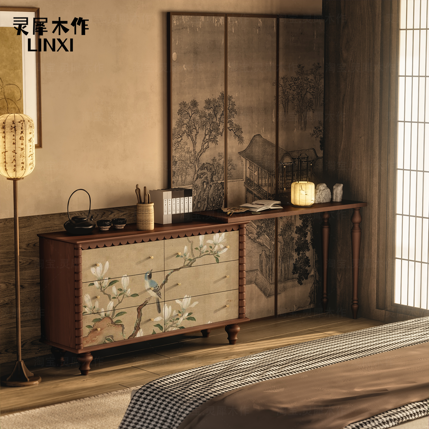 新中式整装全实木六斗柜可定制