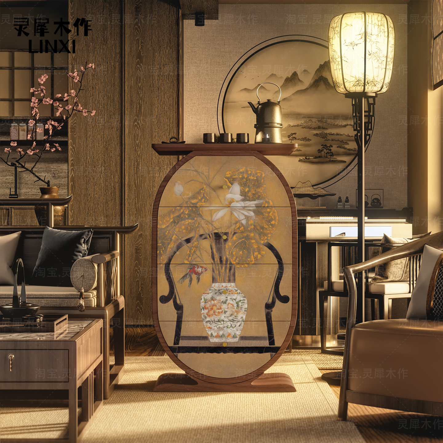 新中式复古实木斗柜卧室靠墙一体宋代美学抽屉柜客厅沙发置物边柜