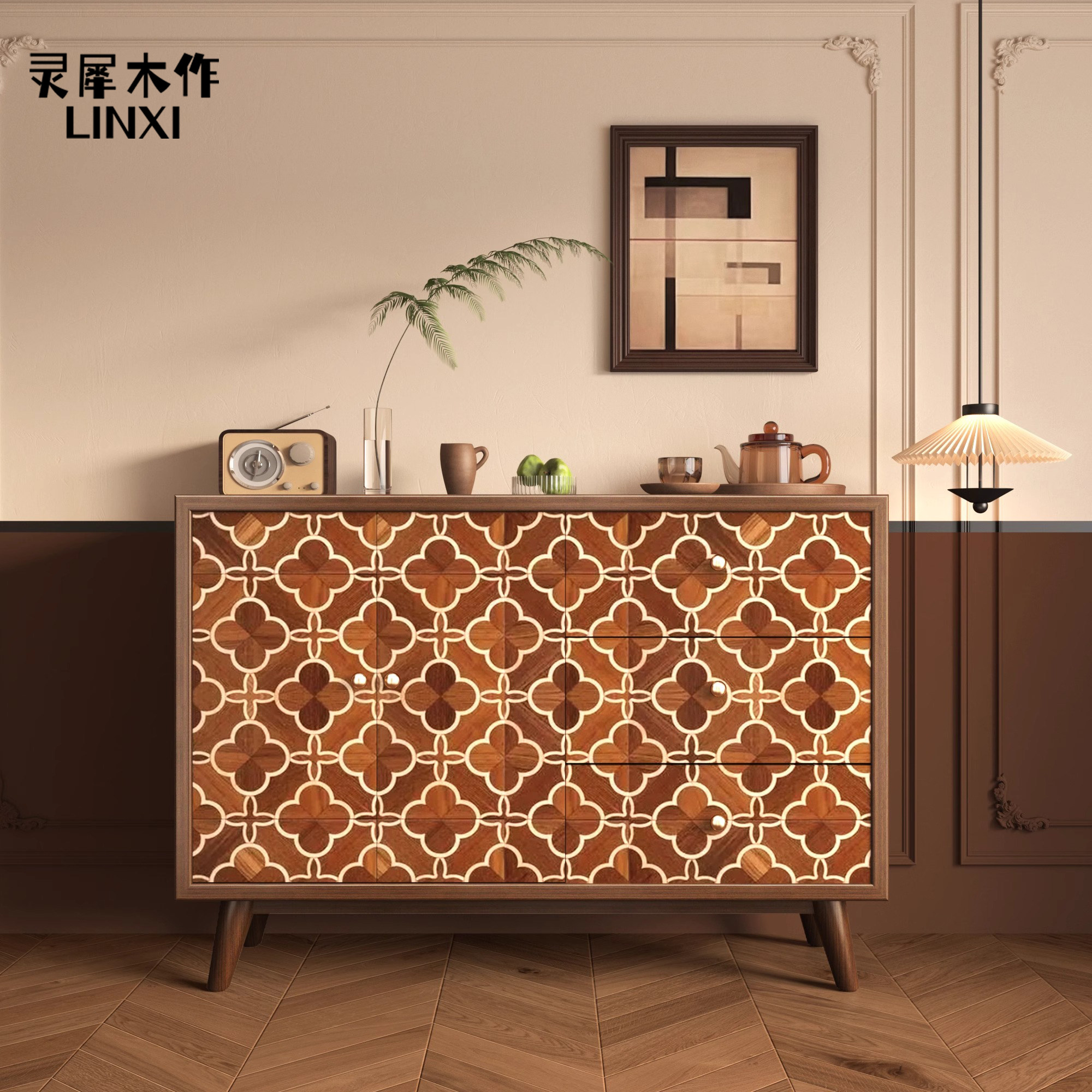 复古玄关鞋柜一体美式客厅隔断正对门餐边柜家用轻奢装饰实木边柜