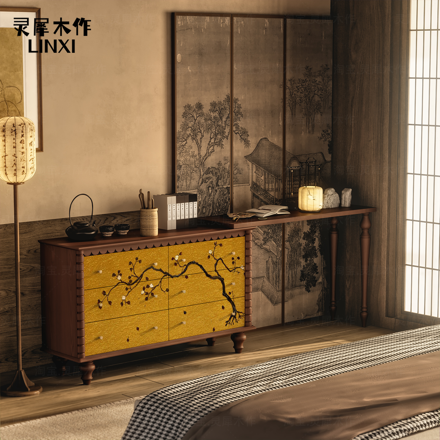 新中式整装全实木六斗柜可定制