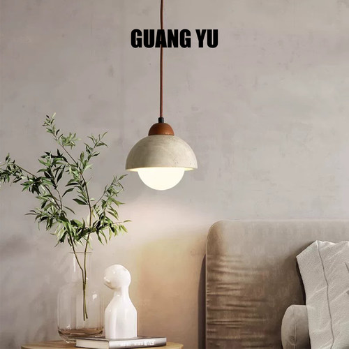黄洞石床头充电升降吊灯日式侘寂中古风创意复古卧室书房餐厅吧台