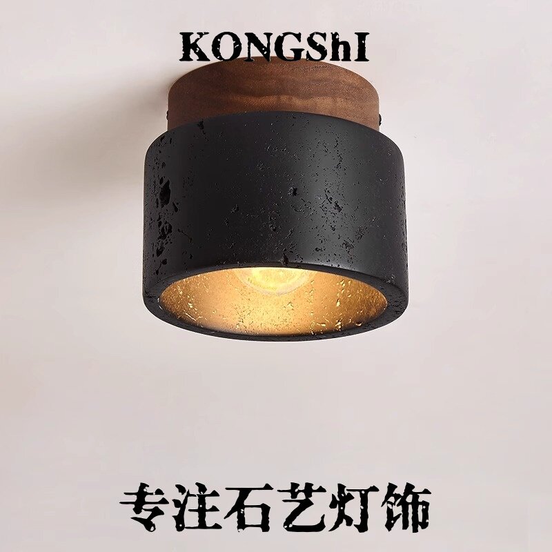 日式侘寂风吸顶灯黑洞石设计师复古创意入户走廊过道玄关阳台小灯