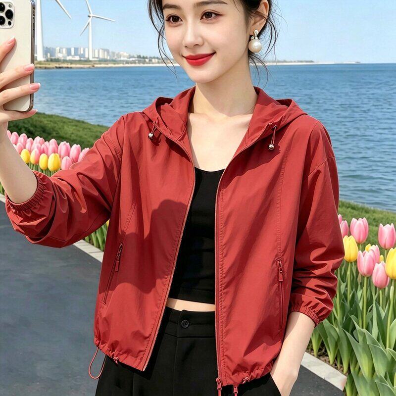 绣阁服饰连帽收腰显瘦女款软壳衣