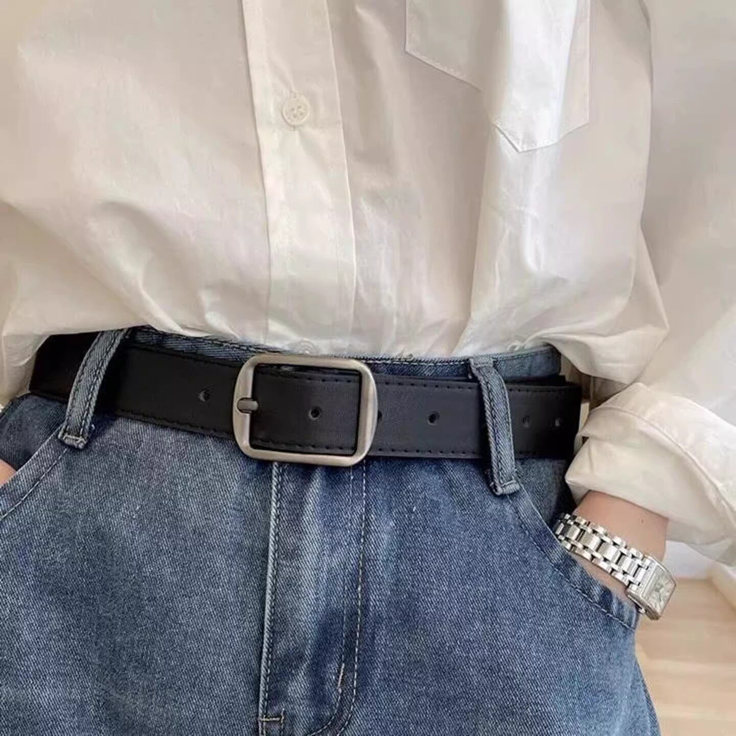 日本无印腰带真皮简约针扣皮带男女通用百搭高级感裤腰带时尚百搭