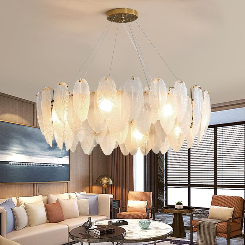 法式轻奢客厅吊灯羽毛玻璃后现代简约网红设计师主卧室水晶吊灯