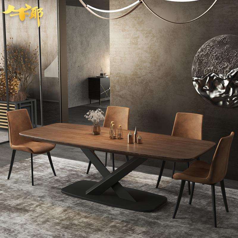 北欧个性创意铁艺实木桌子设计师造型办公桌实木工作台餐厅餐桌