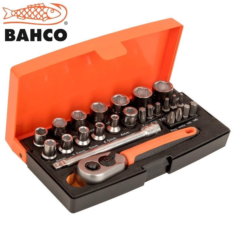 BAHCO百固棘轮套筒扳手工具套装小飞1/4寸汽修组合SL25件进口迷你