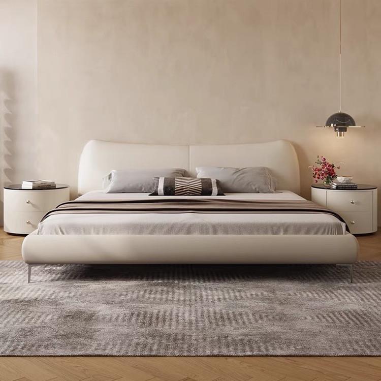 意式极简床小户型双人床1.8米轻奢简约现代主卧婚床欧式实木皮床