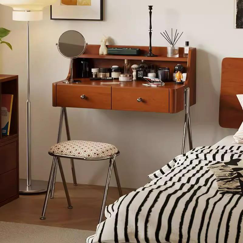 中古实木梳妆台法式复古卧室化妆桌小户型简约床头收纳斗柜一体柜