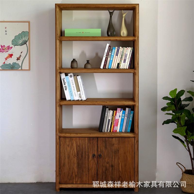 老榆木落地书书柜多层置物柜长方形文玩杂物玄关架双开门收纳柜