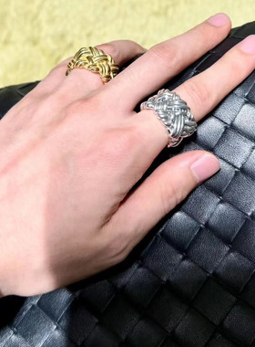 欧美2025新款金银编织戒指
