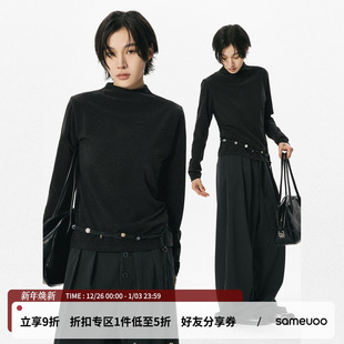sameuoo散养文化「绅士」交叉领长袖 中性风内搭上衣 t恤秋冬打底衫