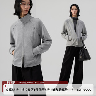 sameuoo散养文化「寒鸦」银狐绒立领卫衣外套 双头拉链空气层上衣