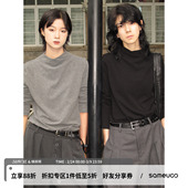 内搭修身 打底衫 上衣女 T恤春季 sameuoo散养文化交叉烟囱领正肩长袖