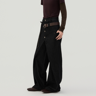 00限时68折 sameuoo散养文化「潮」双腰头解构弯刀裤