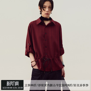 sameuoo散养文化「弗里达玫瑰」暗条纹长袖 可抽绳本命年衬衣 衬衫