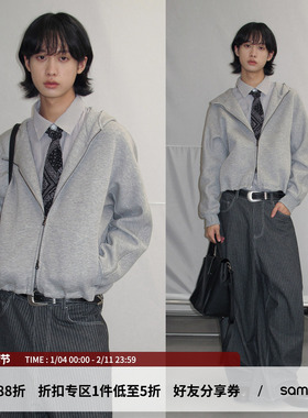 sameuoo散养文化「空茧」灰色连帽卫衣外套空气层 跨年休闲上衣