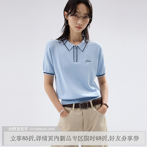 散养文化莱赛尔针织短袖polo衫女