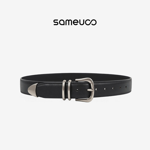 sameuoo散养文化「道」100%牛皮革银扣黑皮带小众简约中性腰带秋