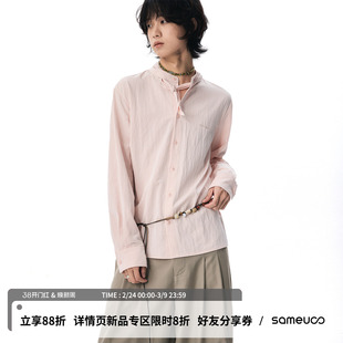 sameuoo散养文化「系·间」直筒宽松中性可拆卸领巾圆领长袖衬衫