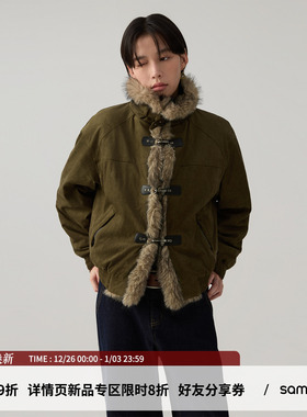 sameuoo散养文化「麂暖」牛皮绒翻毛领座山雕外套 飞机扣工装棉服