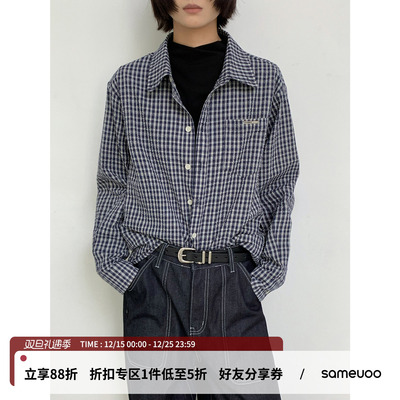 sameuoo散养文化「气格」日系格子长袖衬衫外套秋冬中性内搭衬衣