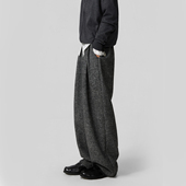 sameuoo散养文化620g保暖毛呢休闲裤 半松紧腰阔腿裤 冬 羊毛混纺