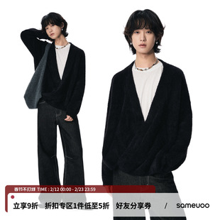 sameuoo散养文化「月墨」不规则交叉门襟毛衣开衫外套文艺风道袍