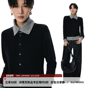 sameuoo散养文化「迷雾航线」条纹长袖T恤双面绒内搭打底保暖上衣