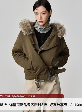 sameuoo散养文化「锚温」可拆卸毛领连帽工装棉服飞机扣厚外套冬