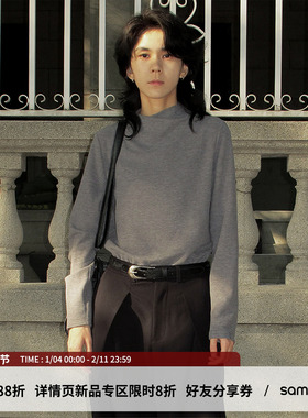sameuoo散养文化烟囱领正肩修身长袖T恤加厚半高领内搭打底衫秋冬
