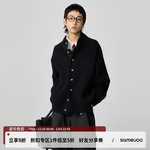 sameuoo散养文化「圭野」莫代尔混纺纱线玫瑰花纹扣高领毛衣外套