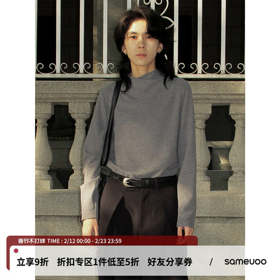 散养文化烟囱领加厚正肩长袖t恤