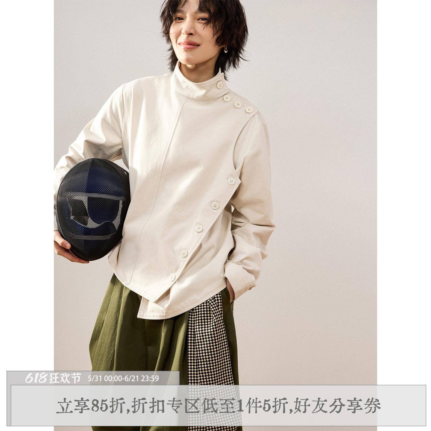 sameuoo散养文化「击剑玩家」不规则系扣短款外套女春秋中性夹克