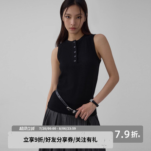 弹力螺纹无袖 sameuoo散养文化「色」中性风背心t恤女夏季 上衣t
