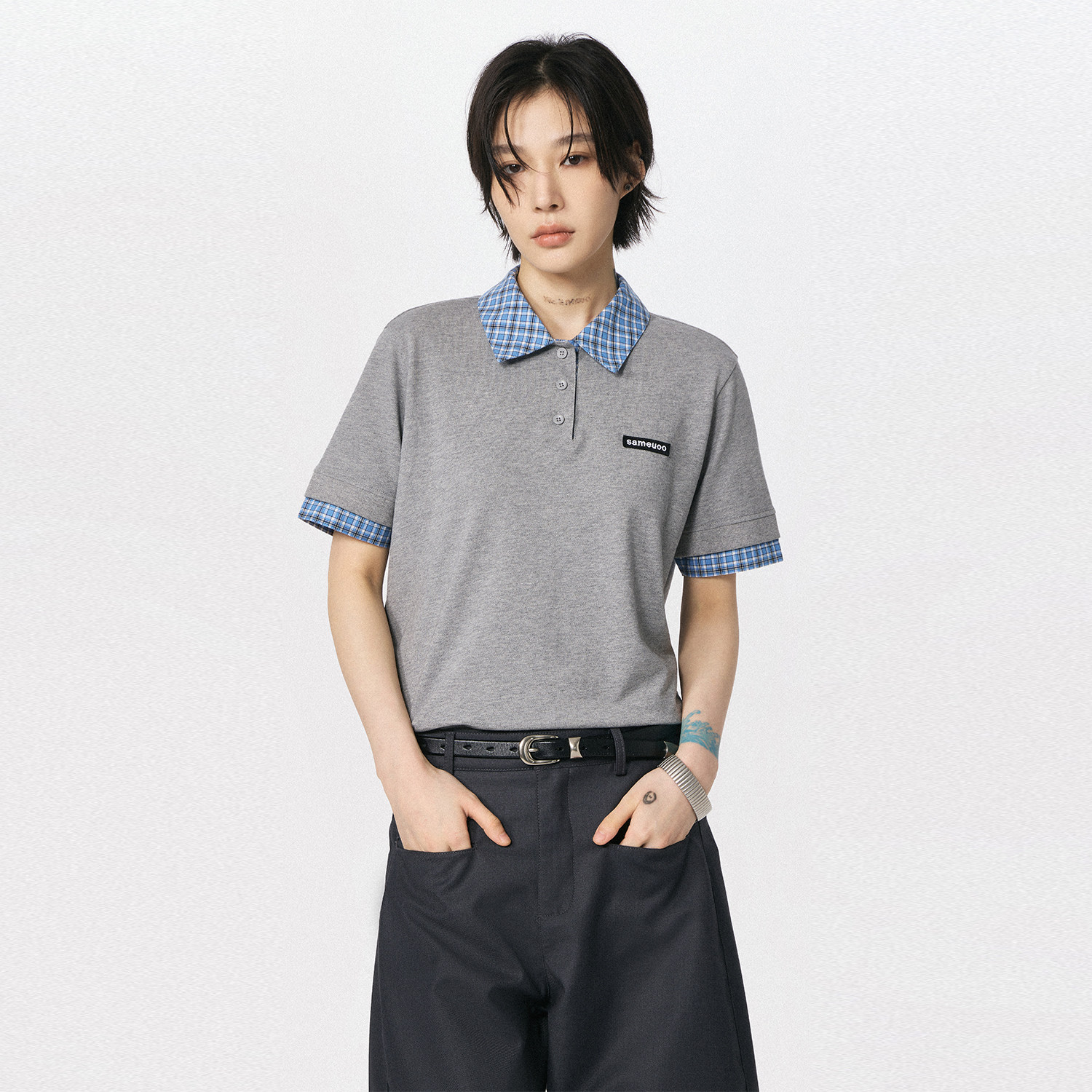 sameuoo散养文化「老友记」假两件正肩短袖t恤女中性风Polo衫上衣,女装/女士精品,POLO衫,淘宝优惠券,粉丝福利购,淘宝优惠卷