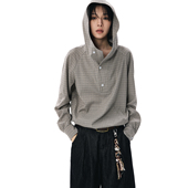 衬衫 sameuoo散养文化「自由因子」下摆抽绳春季 中性连帽格子长袖