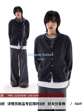 sameuoo散养文化加厚假两件毛衣开衫内搭女秋冬慵懒风针织衫外套