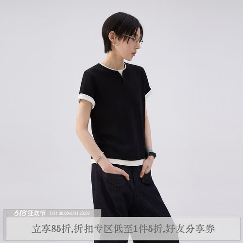 【李斯丹妮同款】sameuoo散养文化「亨构」假两件短袖t恤通勤上衣