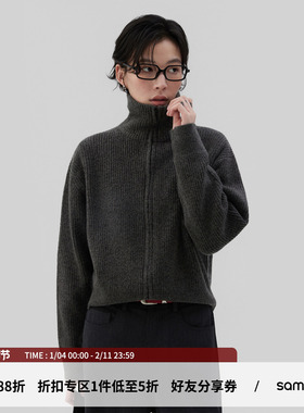 sameuoo散养文化「精灵旅社」立领灰色针织衫 羊毛混纺高质感毛衣