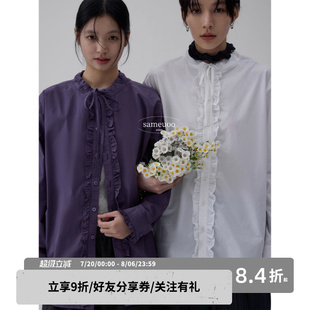 sameuoo散养文化木耳边长袖 日系中性风衬衣上衣外套 衬衫 女夏季