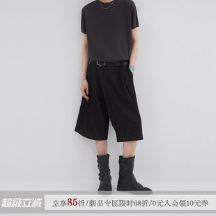 sameuoo散养文化「叠丹」错位门襟A字型牛仔短裤先锋通勤五分中裤