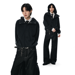 sameuoo散养文化「热核」立领连帽卫衣短款宽松版型重磅保暖帽衫