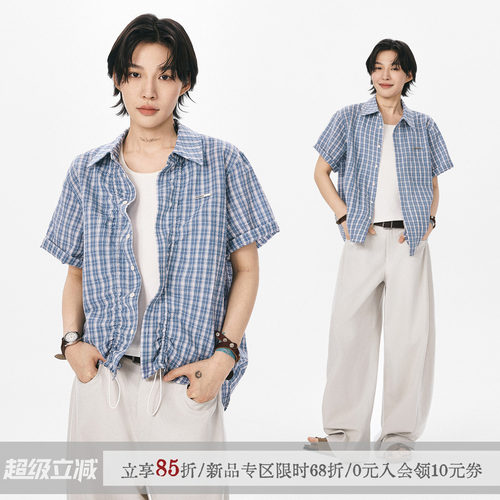 李斯丹妮同款格子短袖衬衫衬衣