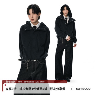 型重磅保暖帽衫 sameuoo散养文化「热核」立领连帽卫衣短款 宽松版