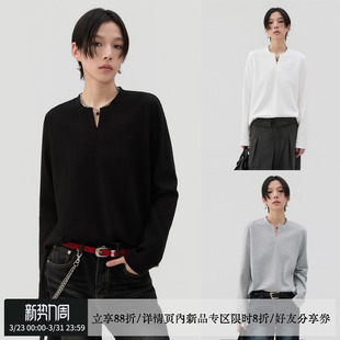 sameuoo散养文化「序写」纯色正肩长袖 中性内搭上衣 t恤黑色打底