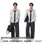 衬衫 散养文化「银映」抽褶收腰中性风条纹长袖 李维嘉同款